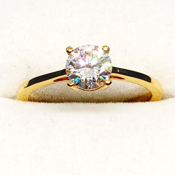 Moissanite Solitaire ring in 14K Yellow Gold over Sterling Silver 1.00 ct sz 8 - Picture 1 of 4